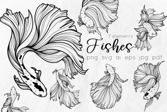 Download Fishes SVG Line Art Illustration - Premium Bundle