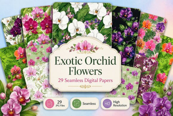 Download Exotic Orchid Flowers Digital Papers - Digital papers Collection