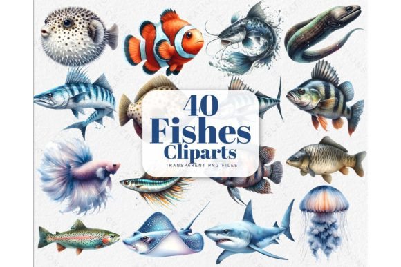 Download Watercolor Fishes PNG Clipart - Premium Bundle